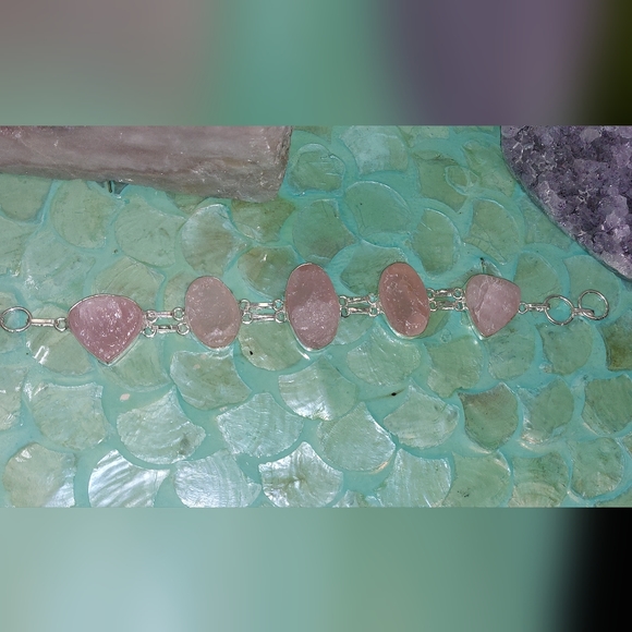 Raw Rose Quartz Statement Bracelet - Picture 2 of 5